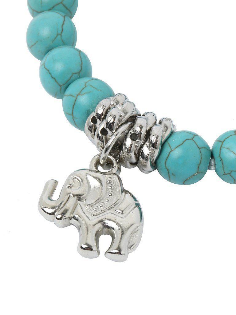 Turquoise Beads Silver Plated Elephant Bracelet--Des Mess