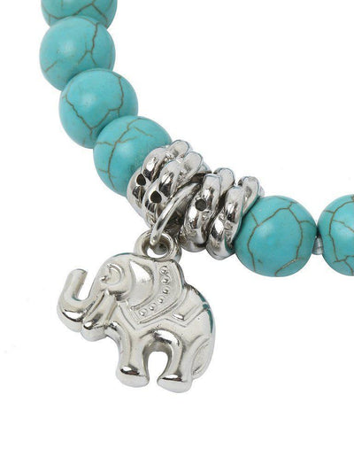 Turquoise Beads Silver Plated Elephant Bracelet--Des Mess