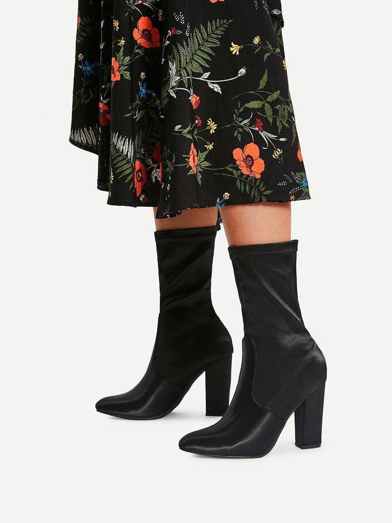 Block Heeled Pointed Toe Mid Calf Boots-shoes-Des Mess