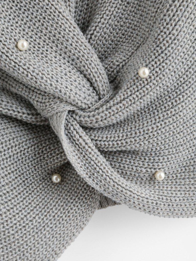 Pearl Beaded Detail Twist Sweater-outerwear-Des Mess