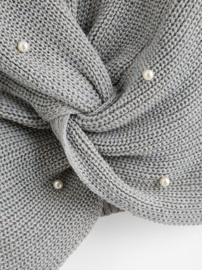 Pearl Beaded Detail Twist Sweater-outerwear-Des Mess