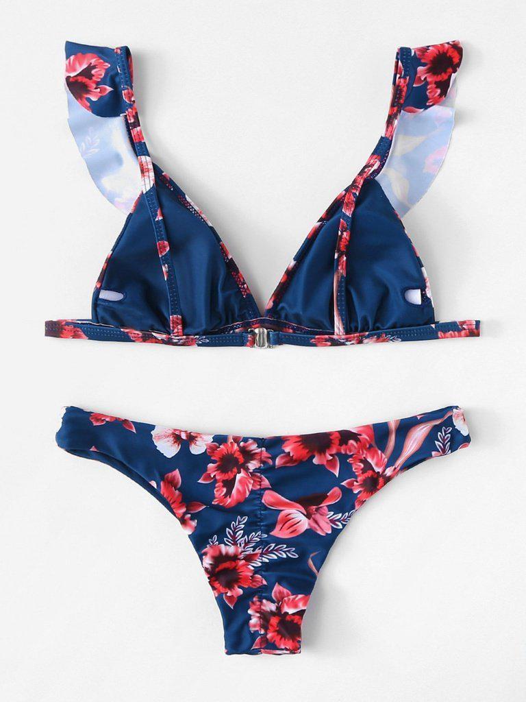 Flower Print Ruffle Bikini Set--Des Mess