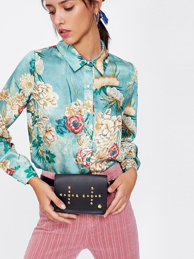 Metal Buckle Belt With Studded Bag-accessories-Des Mess