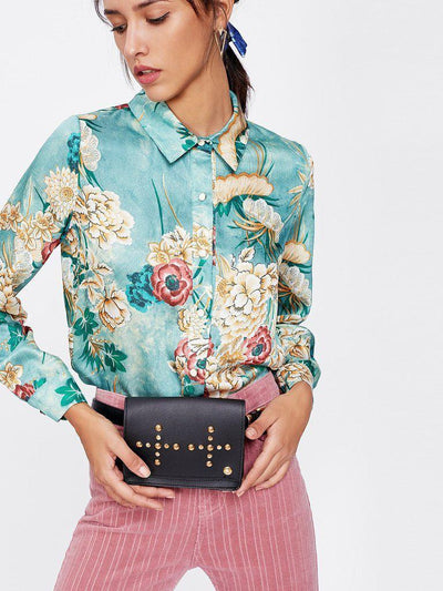 Metal Buckle Belt With Studded Bag-accessories-Des Mess