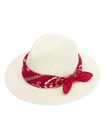 Straw Fedora Hat With Scarf--Des Mess
