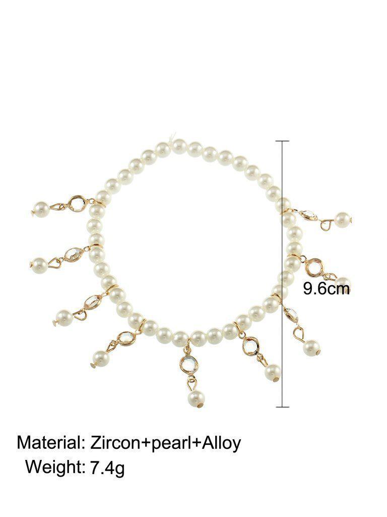 Faux Pearl & Crystal Decorated Beaded Anklet-jewelry-Des Mess