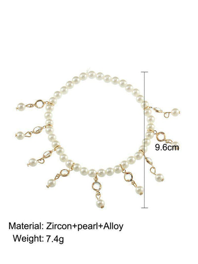 Faux Pearl & Crystal Decorated Beaded Anklet-jewelry-Des Mess