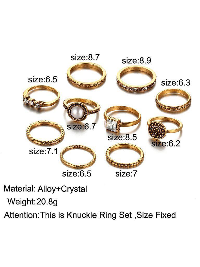 Faux Pearl & Gemstone Detail Ring Set-jewelry-Des Mess