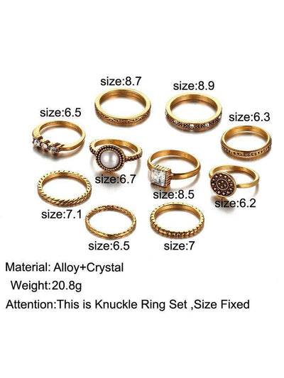 Faux Pearl & Gemstone Detail Ring Set-jewelry-Des Mess
