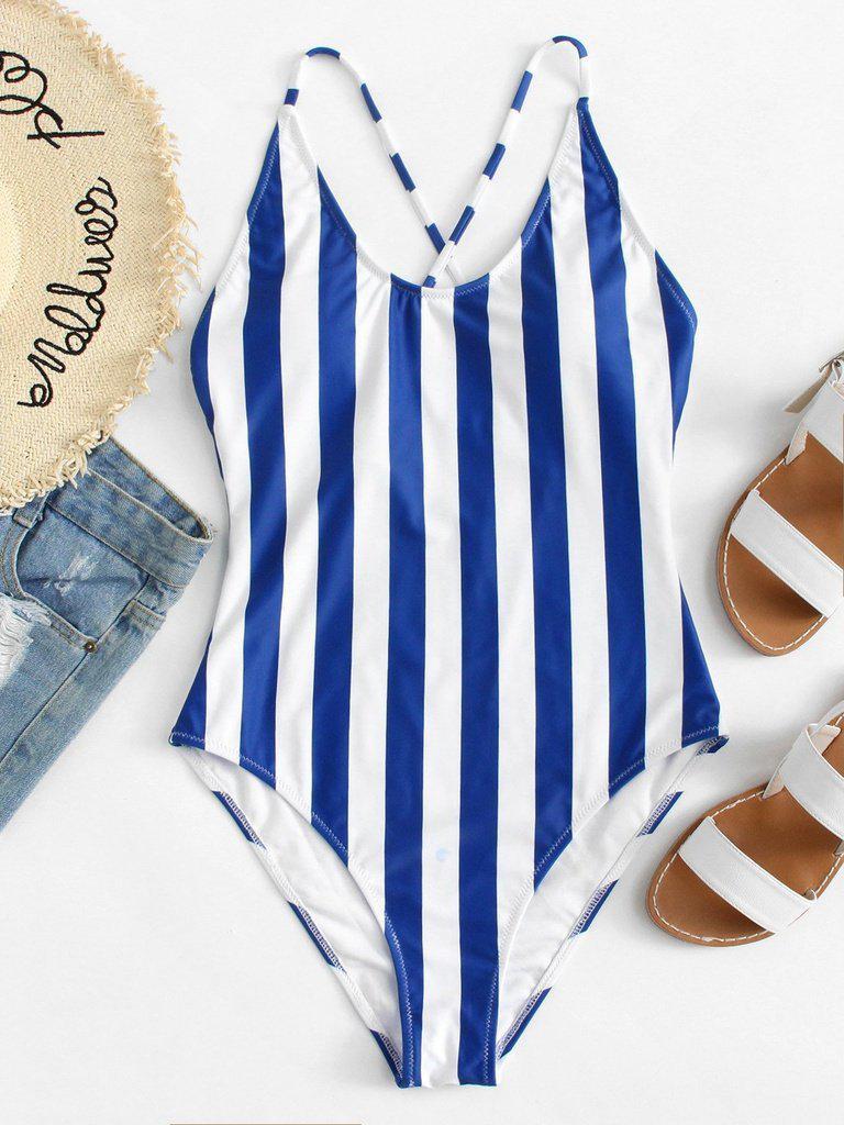 Crisscross Back Striped Swimsuit-swimwear-Des Mess
