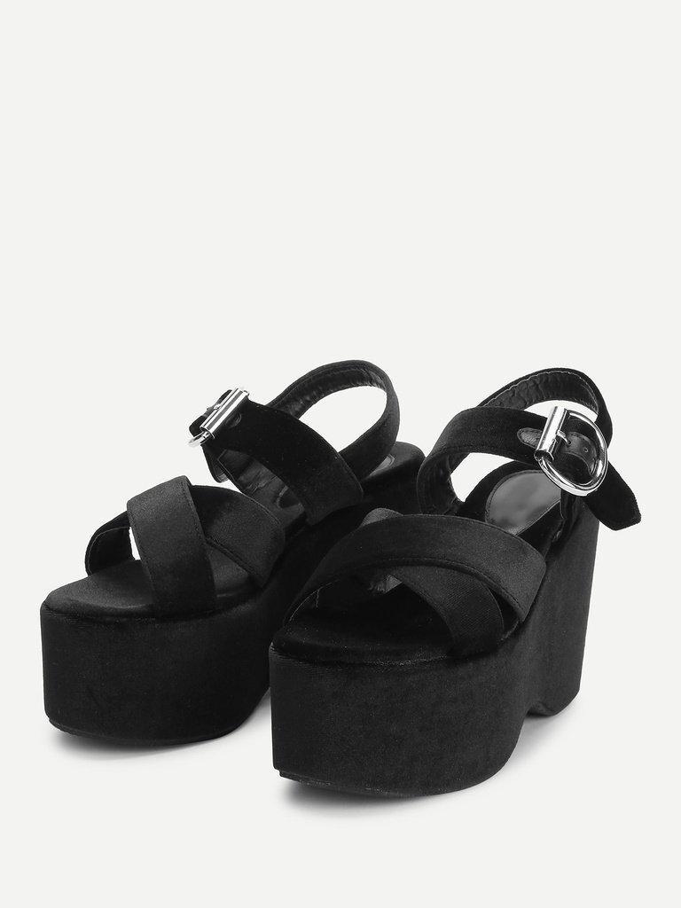 Criss Cross Velvet Platform Wedges-shoes-Des Mess