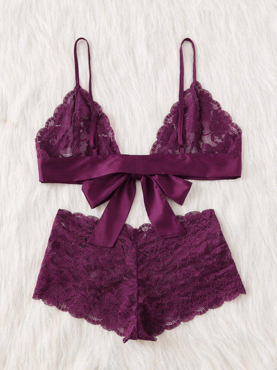 Tie Front Lace Bralette And Pantie Lingerie Set-lingerie-Des Mess