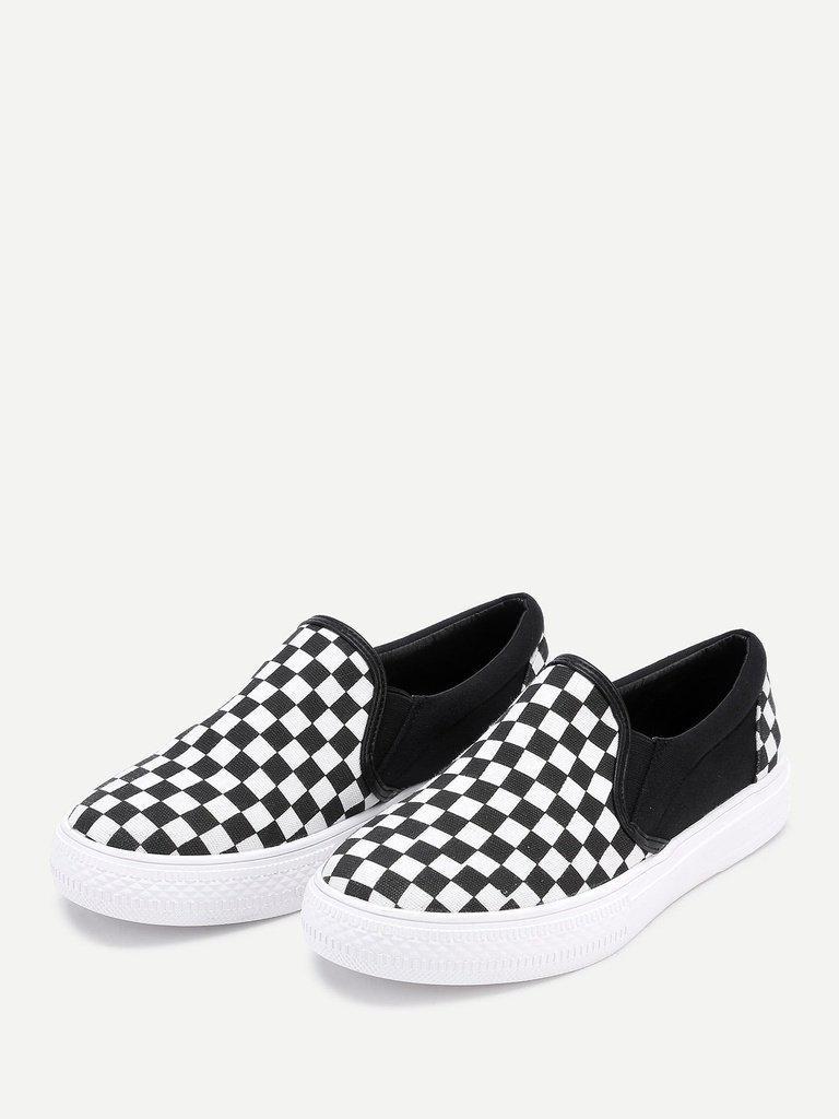 Gingham Canvas Slip On Plimsolls-shoes-Des Mess