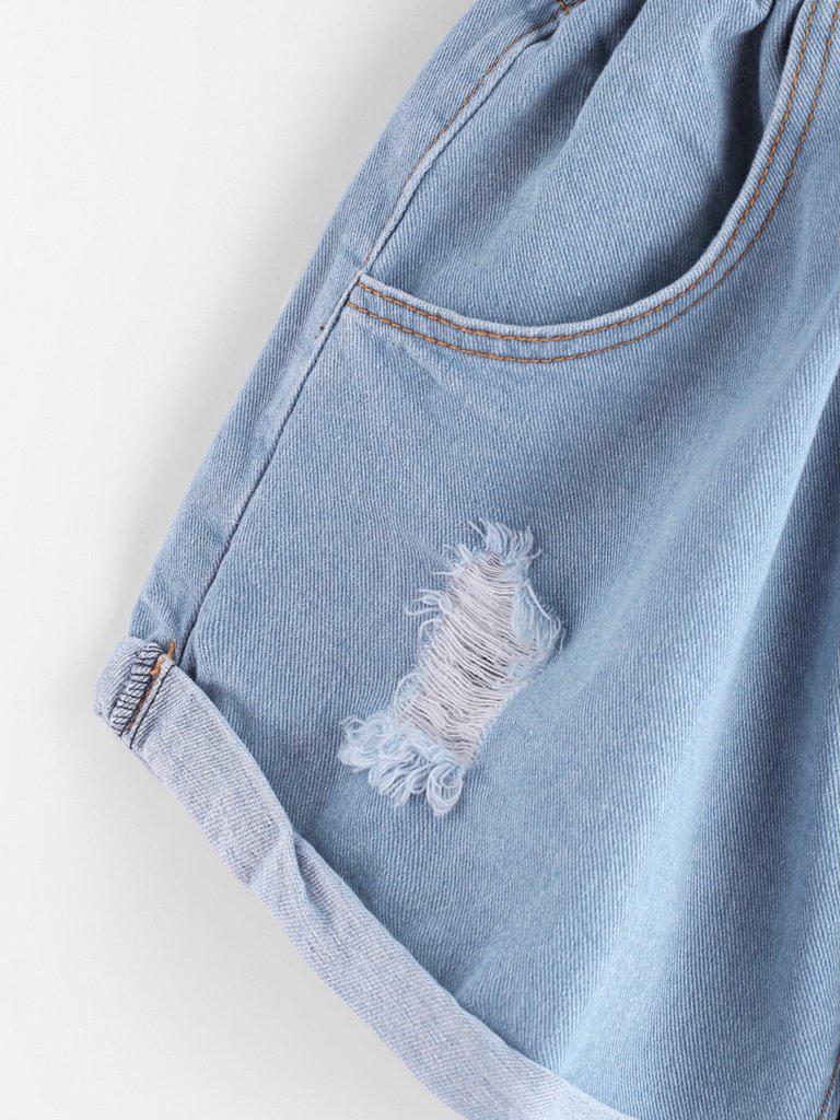 Elastic Waist Ripped Denim Skirt-bottom-Des Mess