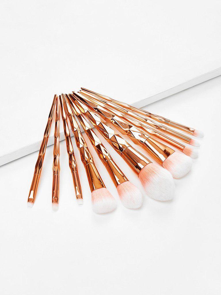 Metallic Handle Makeup Brush 10pcs-makeup-Des Mess