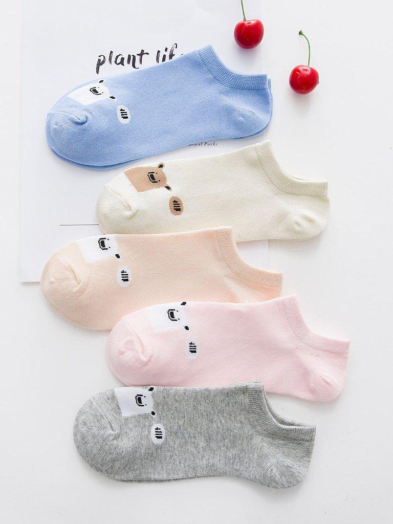 Cat Pattern Invisible Socks 5Pairs-accessories-Des Mess