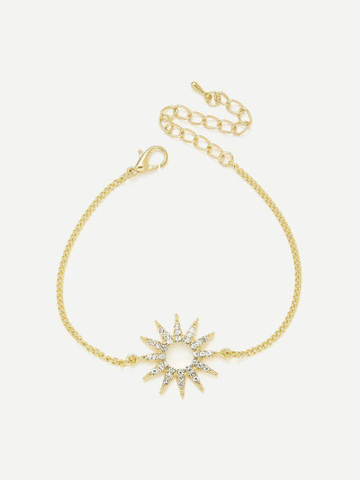 Rhinestone Detail Sun God Charm Chain Bracelet--Des Mess