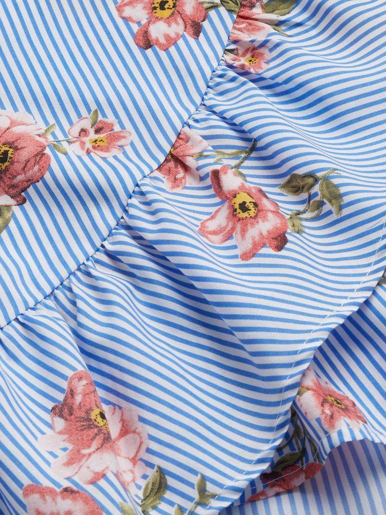 Stripe And Flower Print Overlap Ruffle Skirt-bottom-Des Mess