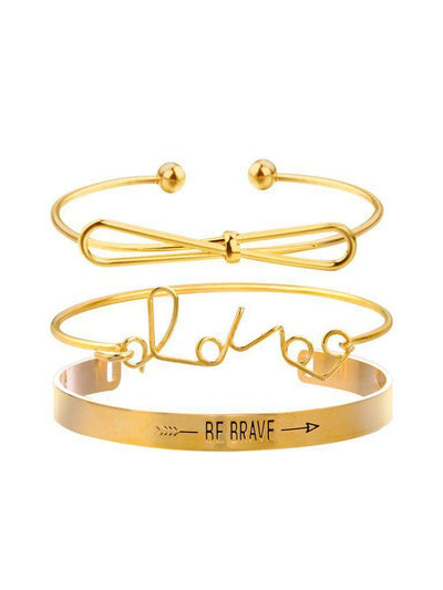 Bow & Letter Detail Bracelets Set 3pcs--Des Mess