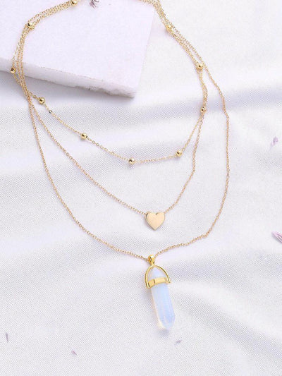 Gold Heart Pendant Layered Chain Necklace-jewelry-Des Mess