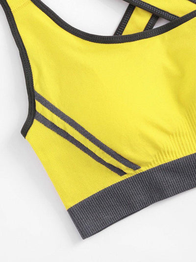 Criss Cross Contrast Piping Sports Bra-sportswear-Des Mess