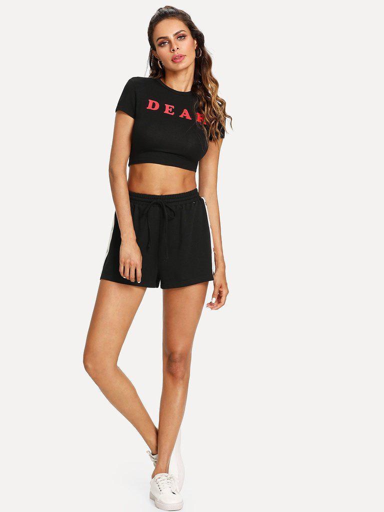 Buttoned Contrast Side Drawstring Shorts-bottom-Des Mess