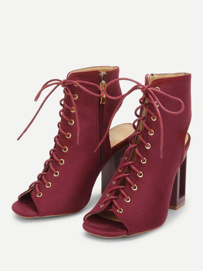 Open Back Lace Up Heeled Sandals-shoes-Des Mess