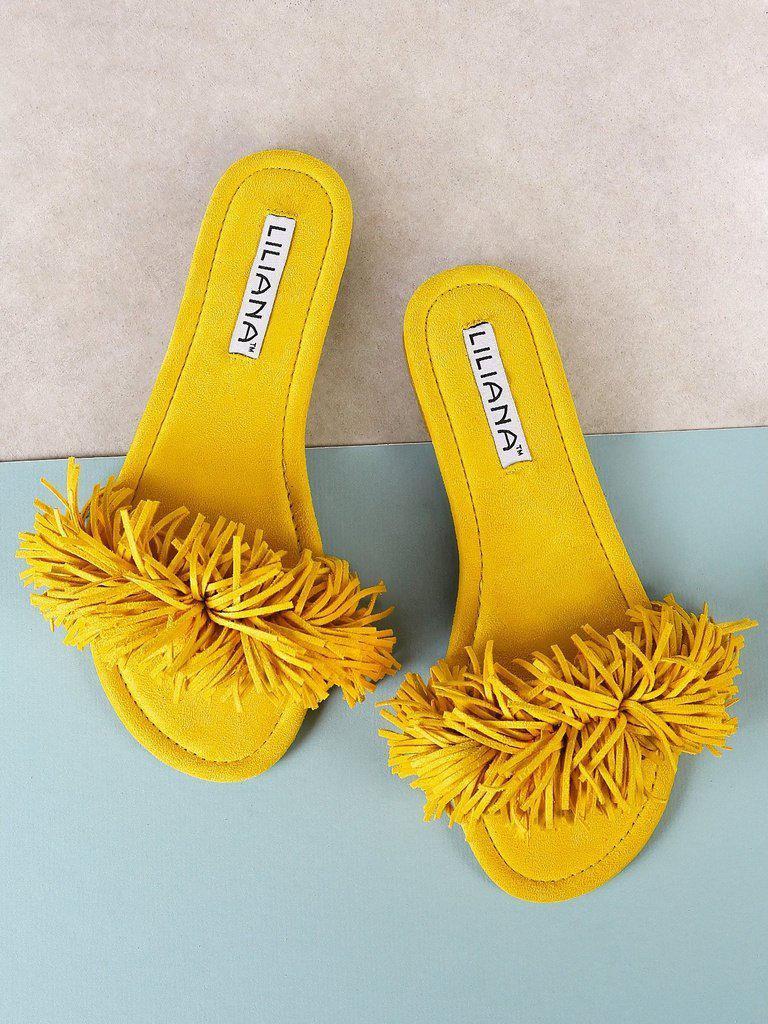Fringe Slip On Slides YELLOW-shoes-Des Mess
