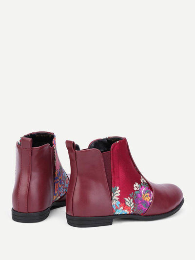 Flower Embroidery PU Flat Boots-shoes-Des Mess