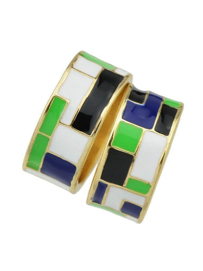 Green-8 Enamel Geometric Pattern Finger Rings-jewelry-Des Mess