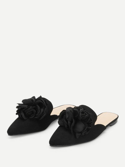 Flower Applique Flat Mules-shoes-Des Mess