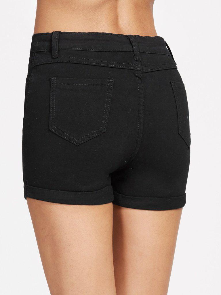 Single Breasted Cuffed Denim Shorts-bottom-Des Mess