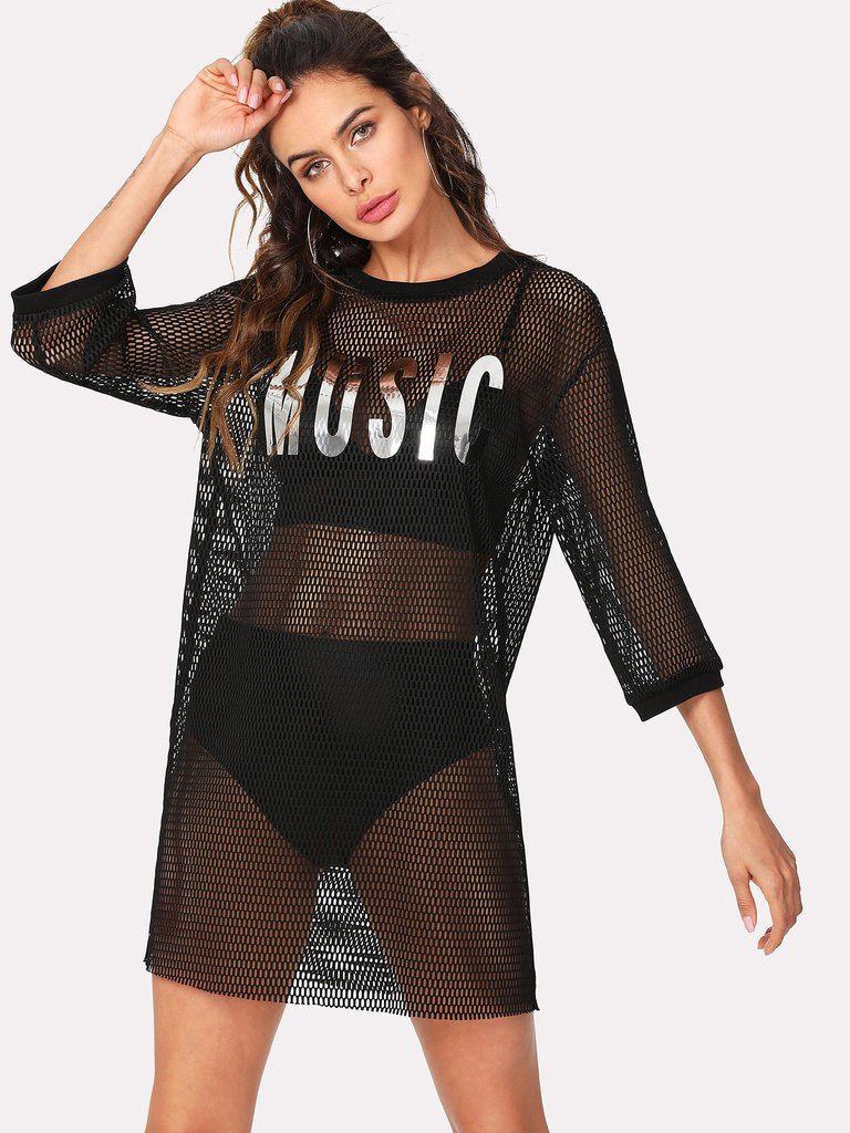 Letter Print Longline Sport Mesh Top-sportswear-Des Mess