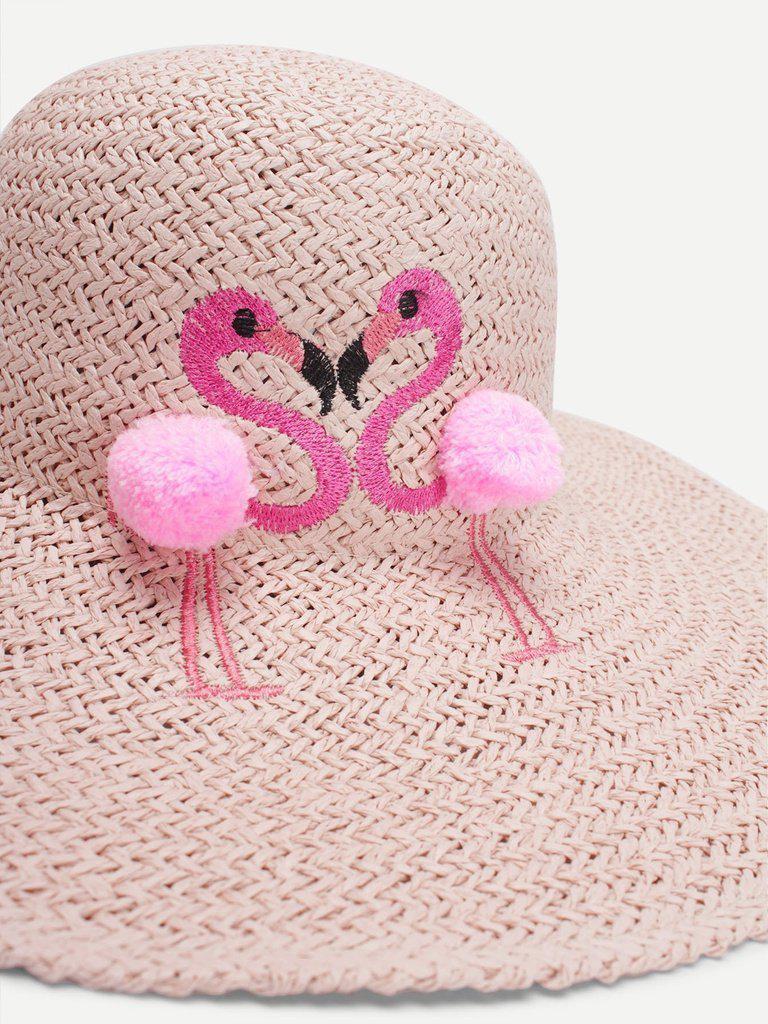 Flamingos Decorated Straw Hat-accessories-Des Mess