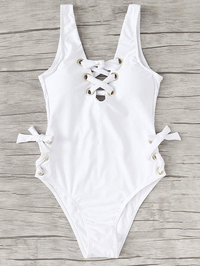 Lace Up Low Back Swimsuit-swimwear-Des Mess