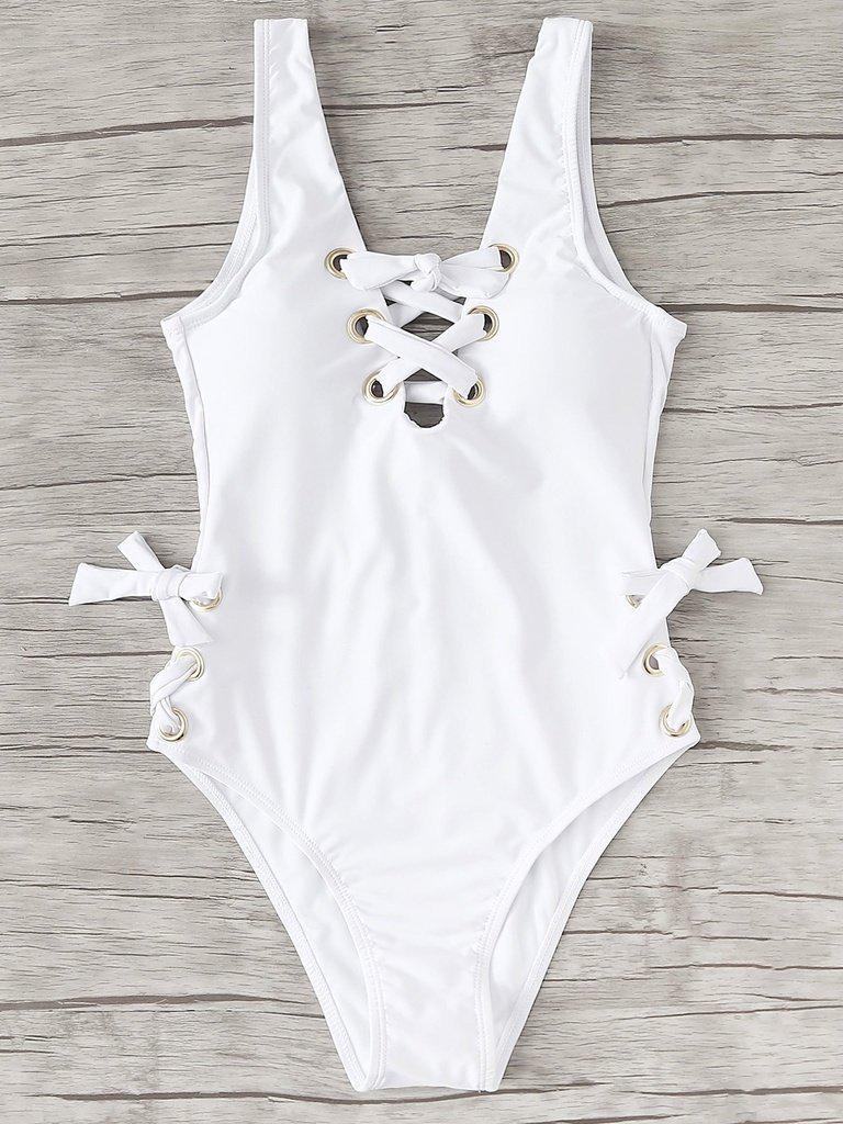 Lace Up Low Back Swimsuit-swimwear-Des Mess