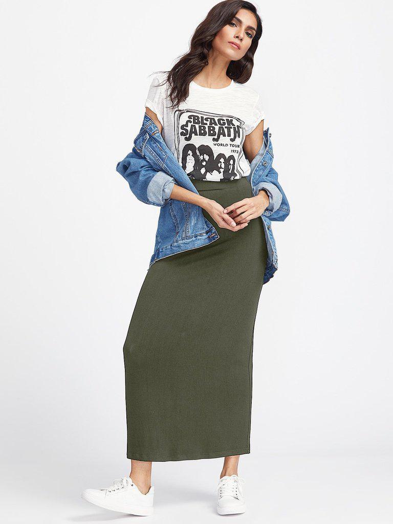Elastic Waist Longline Jersey Skirt-bottom-Des Mess
