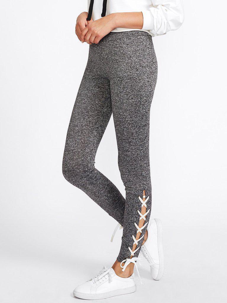 Lace Up Side Marled Knit Leggings-bottom-Des Mess