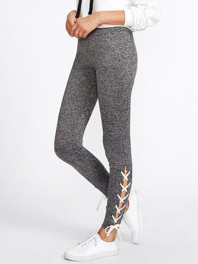 Lace Up Side Marled Knit Leggings-bottom-Des Mess