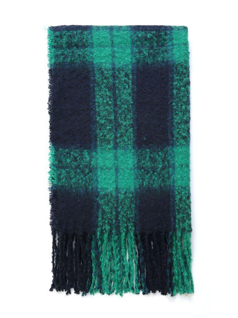 Fringe Trim Plaid Scarf-accessories-Des Mess