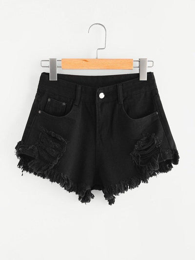 Ripped Frayed Hem Denim Shorts-bottom-Des Mess