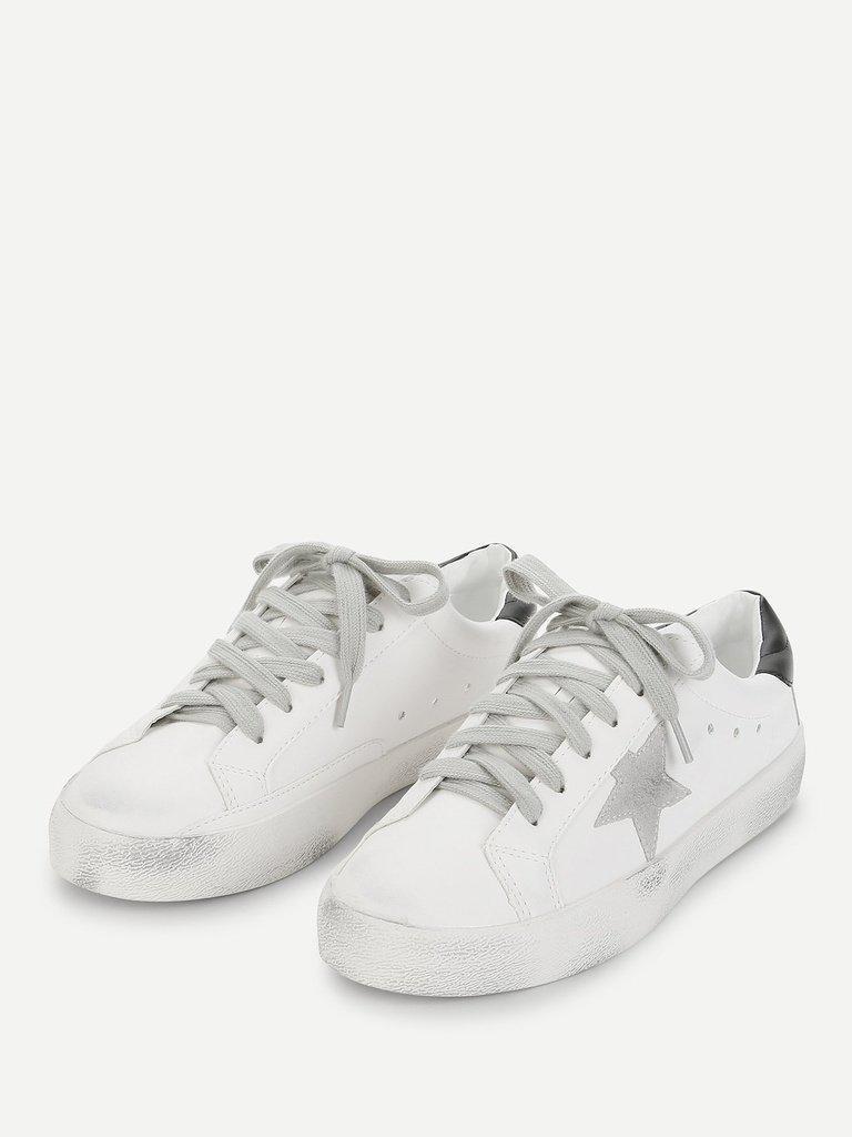 Star Patch Lace Up Splice Sneakers-shoes-Des Mess