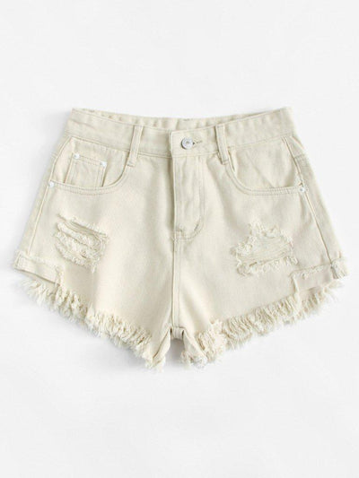 Frayed Hem Ripped Denim Shorts-bottom-Des Mess