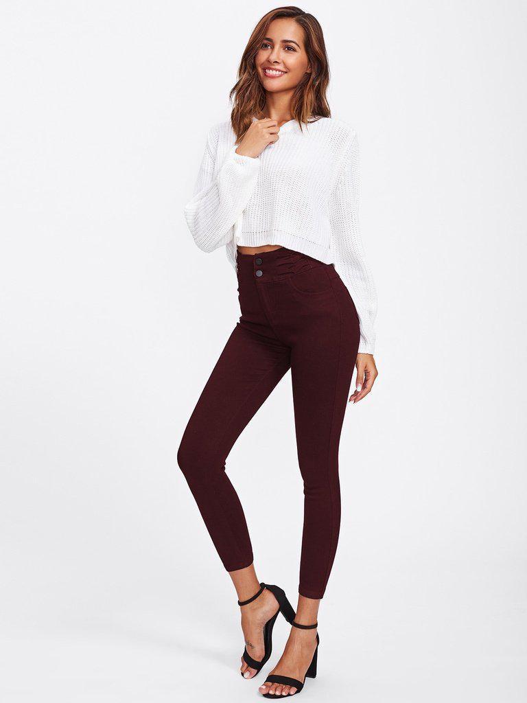 Ruched Waist Skinny Pants-bottom-Des Mess