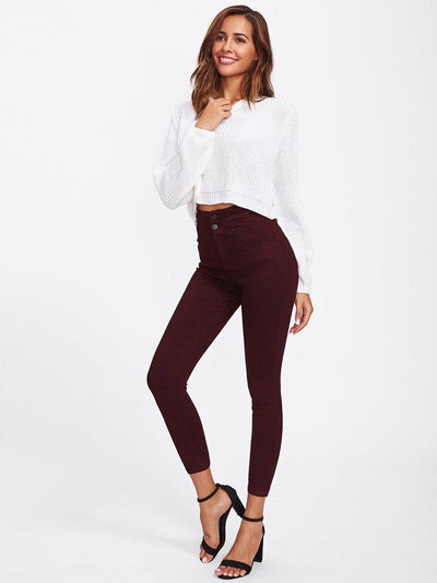 Ruched Waist Skinny Pants-bottom-Des Mess