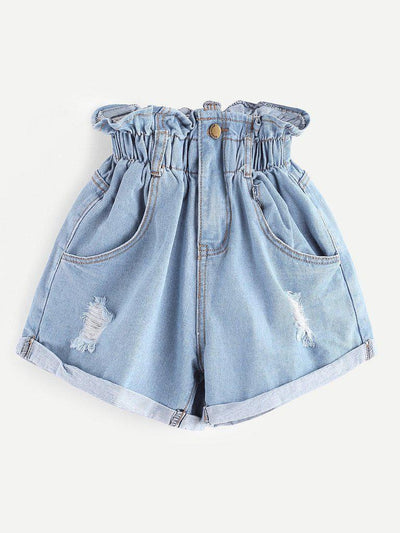 Elastic Waist Ripped Denim Skirt-bottom-Des Mess
