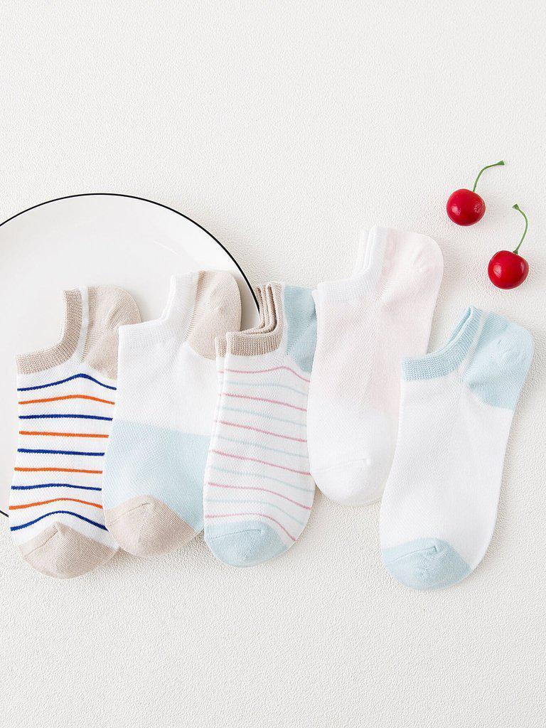 Striped Design Invisible Socks 5Pairs-accessories-Des Mess