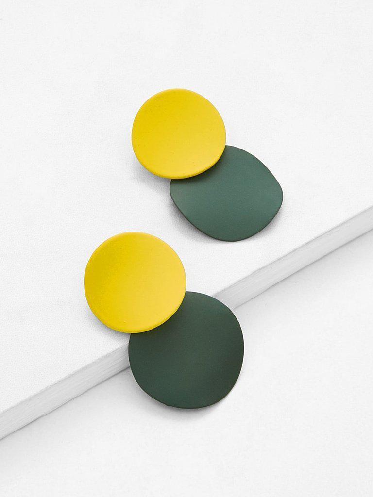 Two Tone Round Flake Drop Earrings-jewelry-Des Mess
