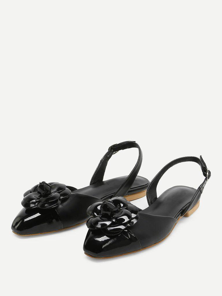 Flower Decorated Slingback Flats-shoes-Des Mess