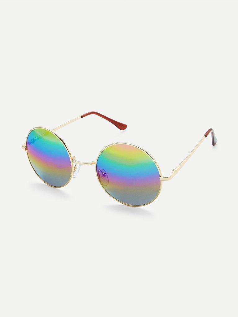 Gold Frame Colorful Lens Round Sunglass-accessories-Des Mess